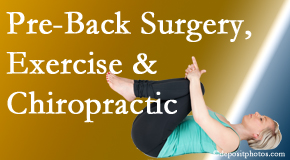 Shoreline Medical Services/ Hutter Chiropractic Office suggests beneficial pre-back surgery chiropractic care and exercise to physically prepare for and possibly avoid back surgery.