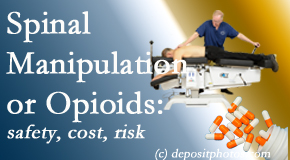 Shoreline Medical Services/ Hutter Chiropractic Office shares new comparison studies of the safety, cost, and effectiveness in reducing the need for further care of chronic low back pain: opioid vs spinal manipulation treatments.