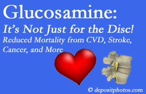 Groton health benefits from glucosamine utilization include reduced overall early mortality and mortality from cardiovascular issues.