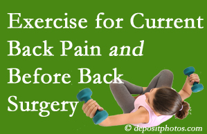 Groton exercise benefits patients with non-specific back pain and pre-back surgery patients though it is not often prescribed as much as opioids.